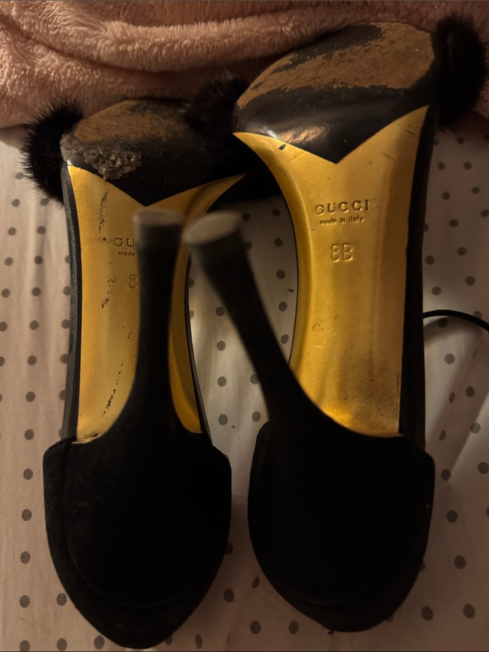 Gucci Black mink Open-Toe Stiletto Sandals sz8 - Picture 4 of 5